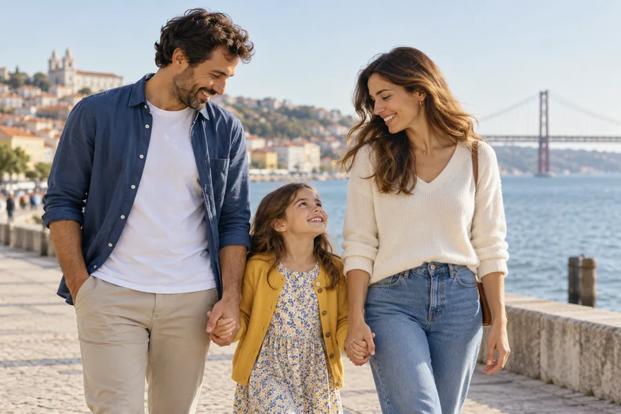 Uma família a passear ao ar livre