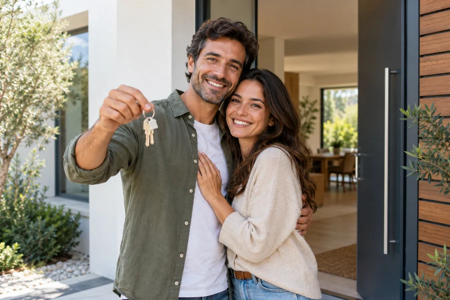 Casal à entrada de casa